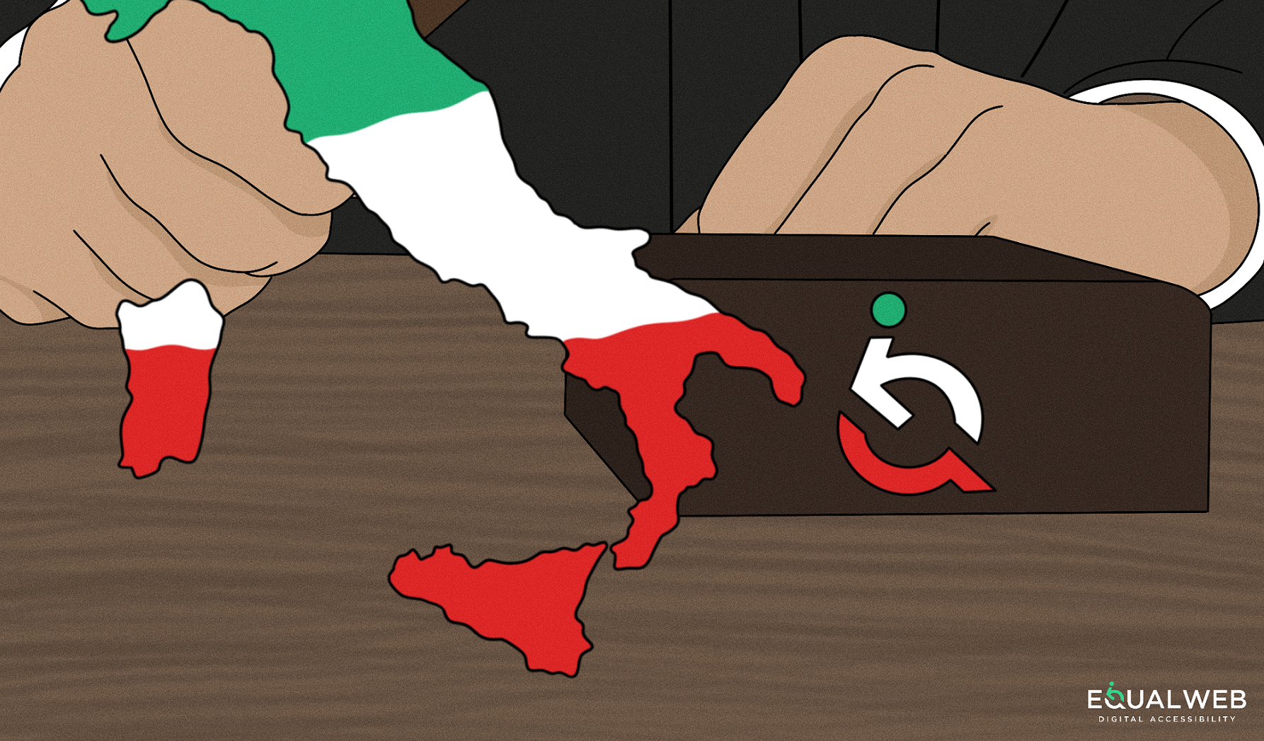 Judge holding map of Italy in Italian flag colors